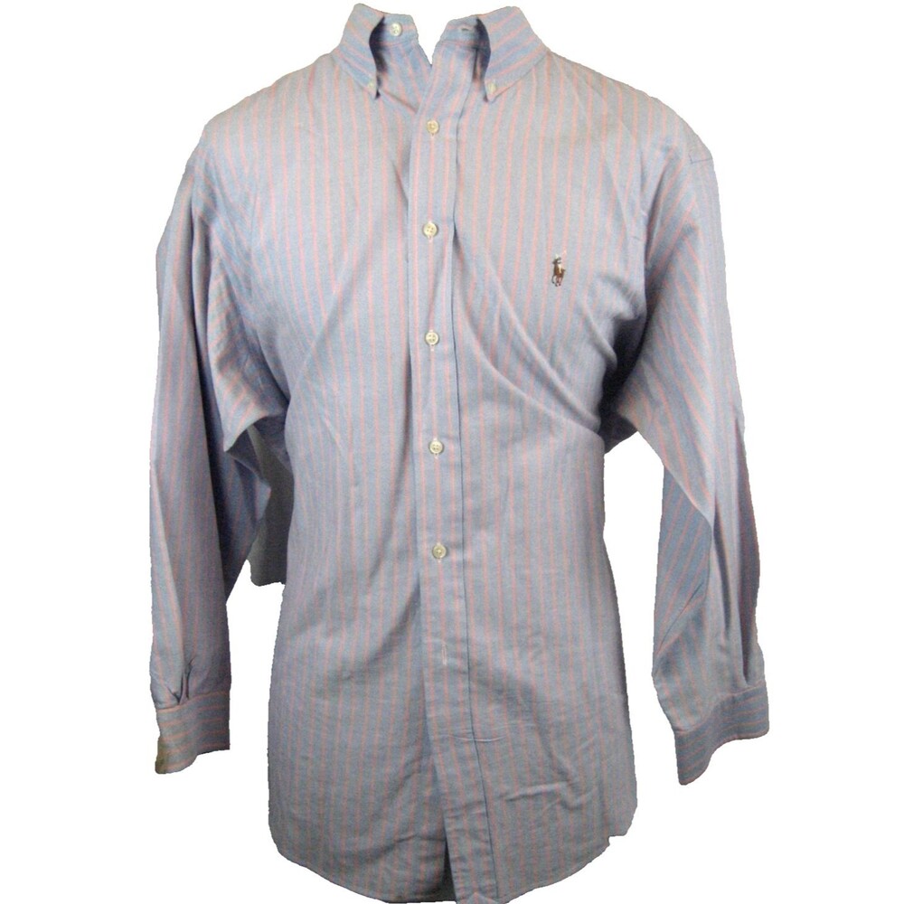 Ralph Lauren Blue Label Classic Fit Cotton LS Blue Stripe Dress Shirt sz L